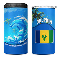 Saint Vincent and the Grenadines Dolphin 4 in 1 Can Cooler Tumbler with Ocean Wave and Tropical Island Design - Wonder Print Shop