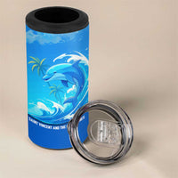 Saint Vincent and the Grenadines Dolphin 4 in 1 Can Cooler Tumbler with Ocean Wave and Tropical Island Design - Wonder Print Shop