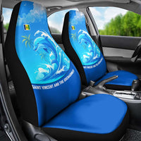 Saint Vincent and the Grenadines Dolphin Car Seat Cover with Ocean Wave and Tropical Island Design - Wonder Print Shop