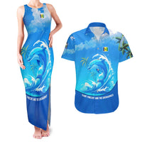 Saint Vincent and the Grenadines Dolphin Couples Matching Tank Maxi Dress and Hawaiian Shirt with Ocean Wave and Tropical Island Design - Wonder Print Shop