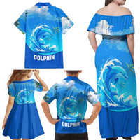 Saint Vincent and the Grenadines Dolphin Family Matching Off Shoulder Maxi Dress and Hawaiian Shirt with Ocean Wave and Tropical Island Design - Wonder Print Shop