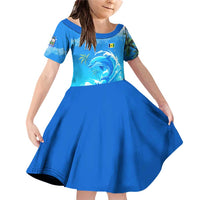 Saint Vincent and the Grenadines Dolphin Family Matching Off Shoulder Short Dress and Hawaiian Shirt with Ocean Wave and Tropical Island Design - Wonder Print Shop