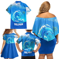 Saint Vincent and the Grenadines Dolphin Family Matching Off Shoulder Short Dress and Hawaiian Shirt with Ocean Wave and Tropical Island Design - Wonder Print Shop