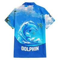 Saint Vincent and the Grenadines Dolphin Family Matching Short Sleeve Bodycon Dress and Hawaiian Shirt with Ocean Wave and Tropical Island Design - Wonder Print Shop