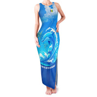Saint Vincent and the Grenadines Dolphin Family Matching Tank Maxi Dress and Hawaiian Shirt with Ocean Wave and Tropical Island Design - Wonder Print Shop