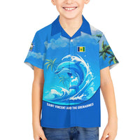 Saint Vincent and the Grenadines Dolphin Kid Hawaiian Shirt with Ocean Wave and Tropical Island Design - Wonder Print Shop