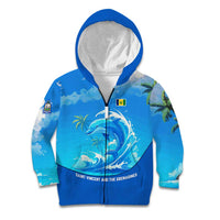 Saint Vincent and the Grenadines Dolphin Kid Hoodie with Ocean Wave and Tropical Island Design - Wonder Print Shop