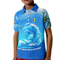 Saint Vincent and the Grenadines Dolphin Kid Polo Shirt with Ocean Wave and Tropical Island Design - Wonder Print Shop