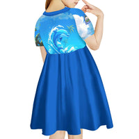 Saint Vincent and the Grenadines Dolphin Kid Short Sleeve Dress with Ocean Wave and Tropical Island Design - Wonder Print Shop