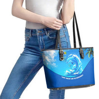 Saint Vincent and the Grenadines Dolphin Leather Tote Bag with Ocean Wave and Tropical Island Design - Wonder Print Shop
