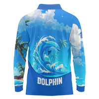 Saint Vincent and the Grenadines Dolphin Long Sleeve Polo Shirt with Ocean Wave and Tropical Island Design - Wonder Print Shop
