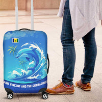Saint Vincent and the Grenadines Dolphin Luggage Cover with Ocean Wave and Tropical Island Design - Wonder Print Shop