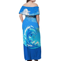 Saint Vincent and the Grenadines Dolphin Off Shoulder Maxi Dress with Ocean Wave and Tropical Island Design - Wonder Print Shop