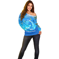 Saint Vincent and the Grenadines Dolphin Off Shoulder Sweater with Ocean Wave and Tropical Island Design - Wonder Print Shop