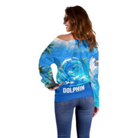 Saint Vincent and the Grenadines Dolphin Off Shoulder Sweater with Ocean Wave and Tropical Island Design - Wonder Print Shop
