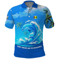 Saint Vincent and the Grenadines Dolphin Polo Shirt with Ocean Wave and Tropical Island Design - Wonder Print Shop
