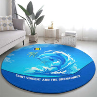 Saint Vincent and the Grenadines Dolphin Round Carpet with Ocean Wave and Tropical Island Design - Wonder Print Shop