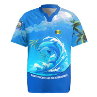 Saint Vincent and the Grenadines Dolphin Rugby Jersey with Ocean Wave and Tropical Island Design - Wonder Print Shop