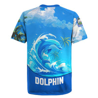 Saint Vincent and the Grenadines Dolphin Rugby Jersey with Ocean Wave and Tropical Island Design - Wonder Print Shop