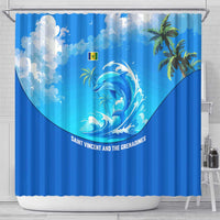 Saint Vincent and the Grenadines Dolphin Shower Curtain with Ocean Wave and Tropical Island Design - Wonder Print Shop