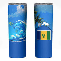Saint Vincent and the Grenadines Dolphin Skinny Tumbler with Ocean Wave and Tropical Island Design - Wonder Print Shop