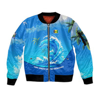 Saint Vincent and the Grenadines Dolphin Sleeve Zip Bomber Jacket with Ocean Wave and Tropical Island Design - Wonder Print Shop