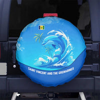 Saint Vincent and the Grenadines Dolphin Spare Tire Cover with Ocean Wave and Tropical Island Design - Wonder Print Shop