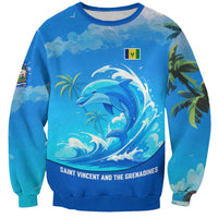 Saint Vincent and the Grenadines Dolphin Sweatshirt with Ocean Wave and Tropical Island Design - Wonder Print Shop