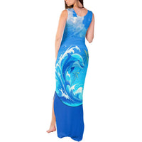 Saint Vincent and the Grenadines Dolphin Tank Maxi Dress with Ocean Wave and Tropical Island Design - Wonder Print Shop