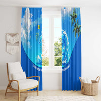 Saint Vincent and the Grenadines Dolphin Window Curtain with Ocean Wave and Tropical Island Design - Wonder Print Shop