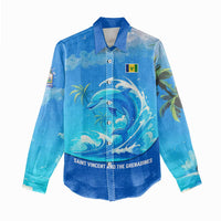 Saint Vincent and the Grenadines Dolphin Women Casual Shirt with Ocean Wave and Tropical Island Design - Wonder Print Shop
