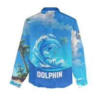 Saint Vincent and the Grenadines Dolphin Women Casual Shirt with Ocean Wave and Tropical Island Design - Wonder Print Shop