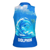 Saint Vincent and the Grenadines Dolphin Women Sleeveless Polo Shirt with Ocean Wave and Tropical Island Design - Wonder Print Shop