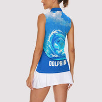 Saint Vincent and the Grenadines Dolphin Women Sleeveless Polo Shirt with Ocean Wave and Tropical Island Design - Wonder Print Shop