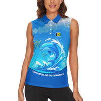 Saint Vincent and the Grenadines Dolphin Women Sleeveless Polo Shirt with Ocean Wave and Tropical Island Design - Wonder Print Shop