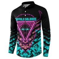 Buffalo Soldiers 9th Cavalry Regiment Button Sweatshirt Cyberpunk Synthwave Neon Futuristic Graphic Art