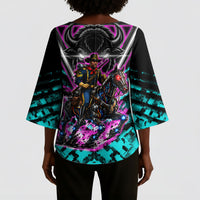 Buffalo Soldiers 9th Cavalry Regiment Kimono Sleeve Blouse Cyberpunk Synthwave Neon Futuristic Graphic Art