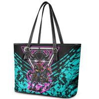 Buffalo Soldiers 9th Cavalry Regiment Leather Tote Bag Cyberpunk Synthwave Neon Futuristic Graphic Art