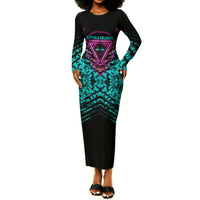 Buffalo Soldiers 9th Cavalry Regiment Long Sleeve Bodycon Dress Cyberpunk Synthwave Neon Futuristic Graphic Art