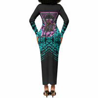 Buffalo Soldiers 9th Cavalry Regiment Long Sleeve Bodycon Dress Cyberpunk Synthwave Neon Futuristic Graphic Art