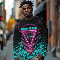 Buffalo Soldiers 9th Cavalry Regiment Long Sleeve Shirt Cyberpunk Synthwave Neon Futuristic Graphic Art