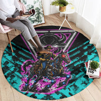 Buffalo Soldiers 9th Cavalry Regiment Round Carpet Cyberpunk Synthwave Neon Futuristic Graphic Art