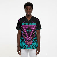 Buffalo Soldiers 9th Cavalry Regiment Scrub Top Cyberpunk Synthwave Neon Futuristic Graphic Art