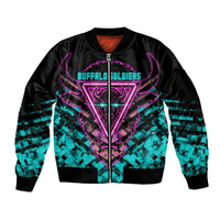 Buffalo Soldiers 9th Cavalry Regiment Sleeve Zip Bomber Jacket Cyberpunk Synthwave Neon Futuristic Graphic Art