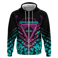 Buffalo Soldiers 9th Cavalry Regiment Zip Hoodie Cyberpunk Synthwave Neon Futuristic Graphic Art