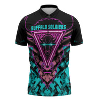 Buffalo Soldiers 9th Cavalry Regiment Zipper Polo Shirt Cyberpunk Synthwave Neon Futuristic Graphic Art