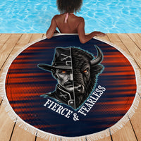 Buffalo Soldiers Fierce And Fearless Cavalry Beach Blanket Half Face Soldier And Bison Halftone Graphic Art