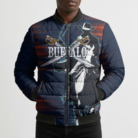 Buffalo Soldiers Fierce And Fearless Cavalry Bomber Puffer Jacket Half Face Soldier And Bison Halftone Graphic Art