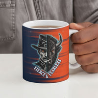 Buffalo Soldiers Fierce And Fearless Cavalry Ceramic Mug Half Face Soldier And Bison Halftone Graphic Art
