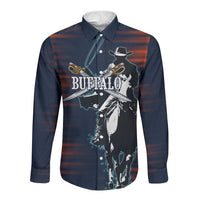 Buffalo Soldiers Fierce And Fearless Cavalry Long Sleeve Button Shirt Half Face Soldier And Bison Halftone Graphic Art
